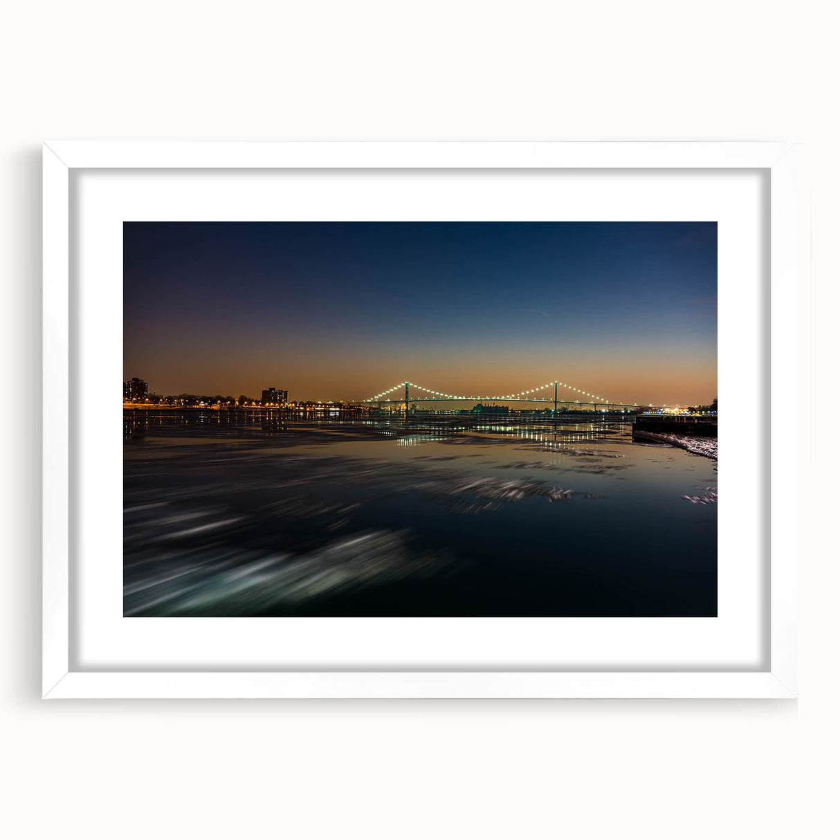 Abstract art print featuring swirling blue and gray tones on a canvas, suitable for modern bedroom or dining room decor.