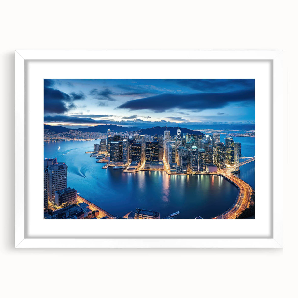 Abstract art print featuring swirling blue and white patterns on a canvas, ideal for modern bedroom or dining room decor.