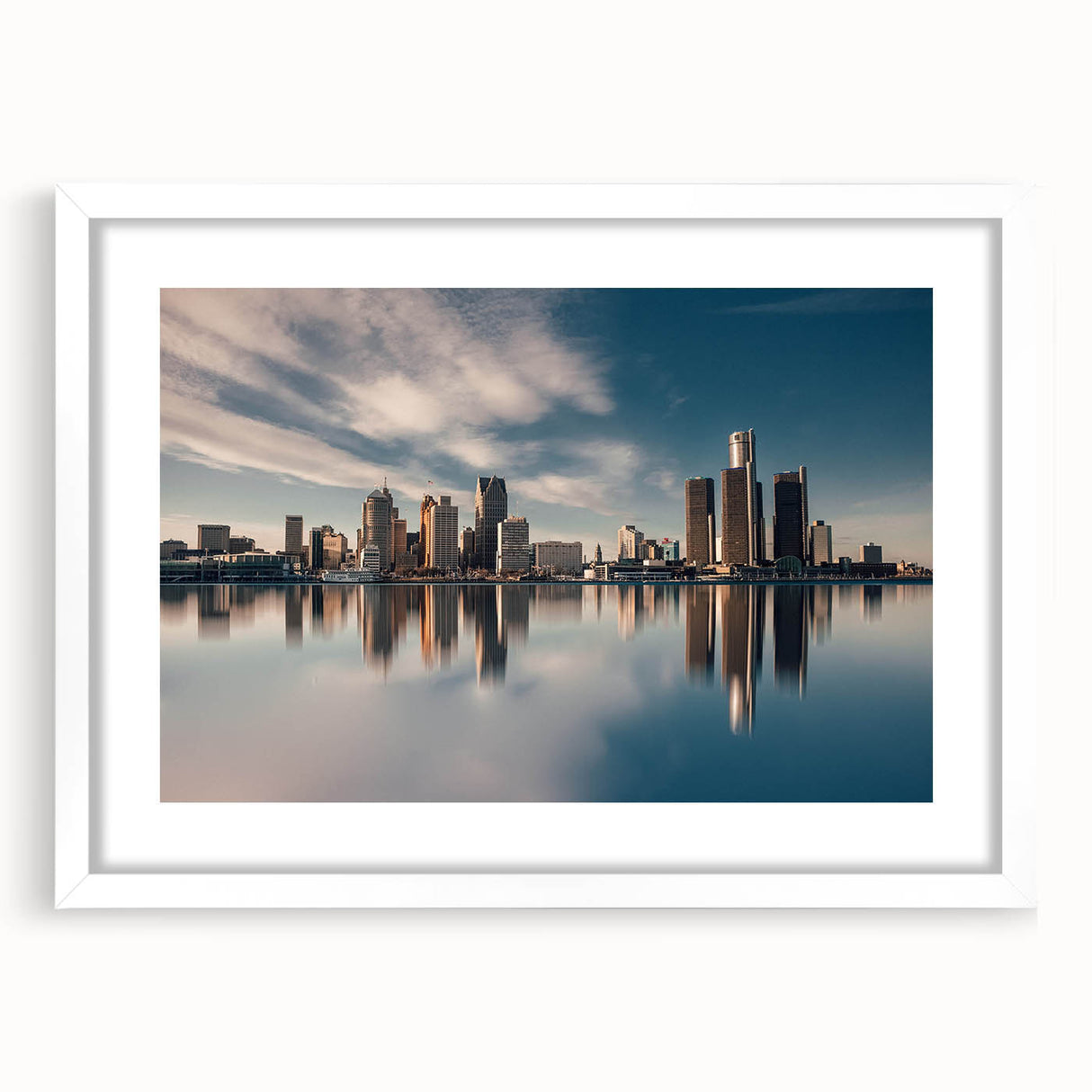 Abstract art print featuring swirling blue and grey tones on canvas, ideal for modern dining room decor.