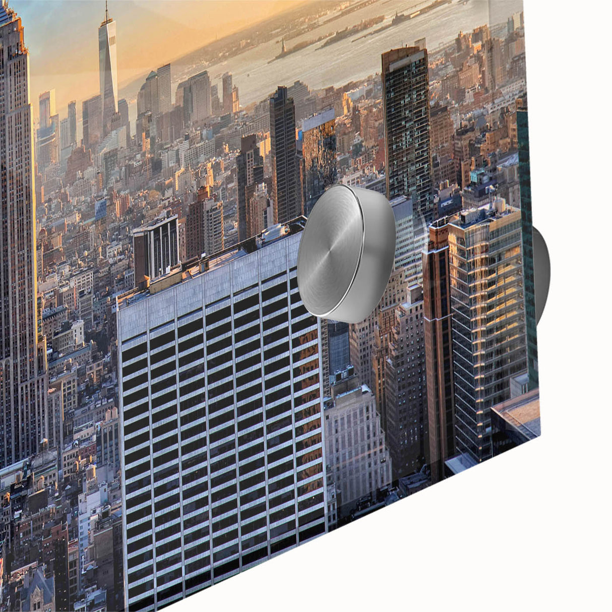 Large abstract wall art in mid-century modernist style with vibrant blue and orange hues, ideal for dining room ambiance.