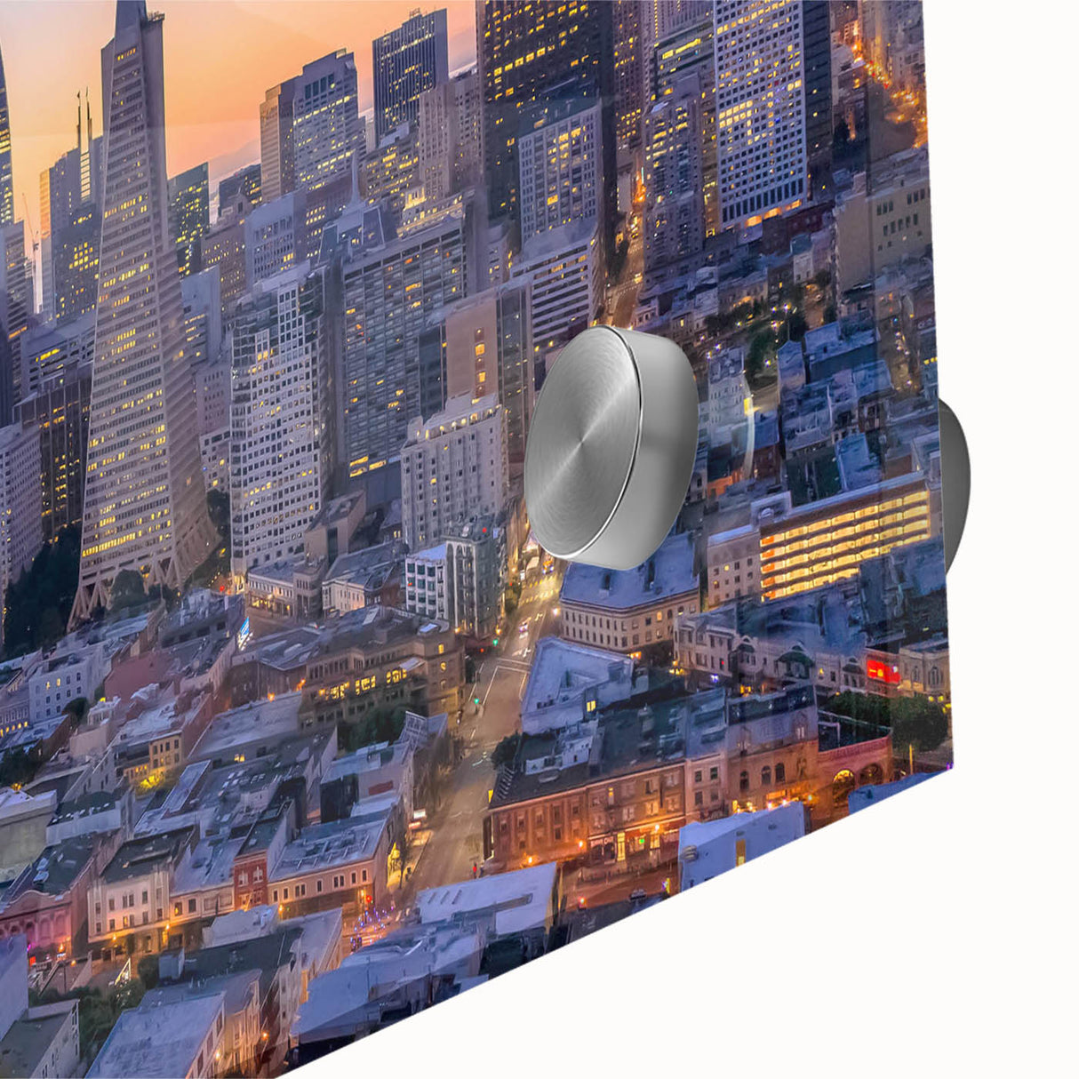 Large abstract wall art in mid-century modernist style, featuring bold geometric shapes in a palette of orange, teal.