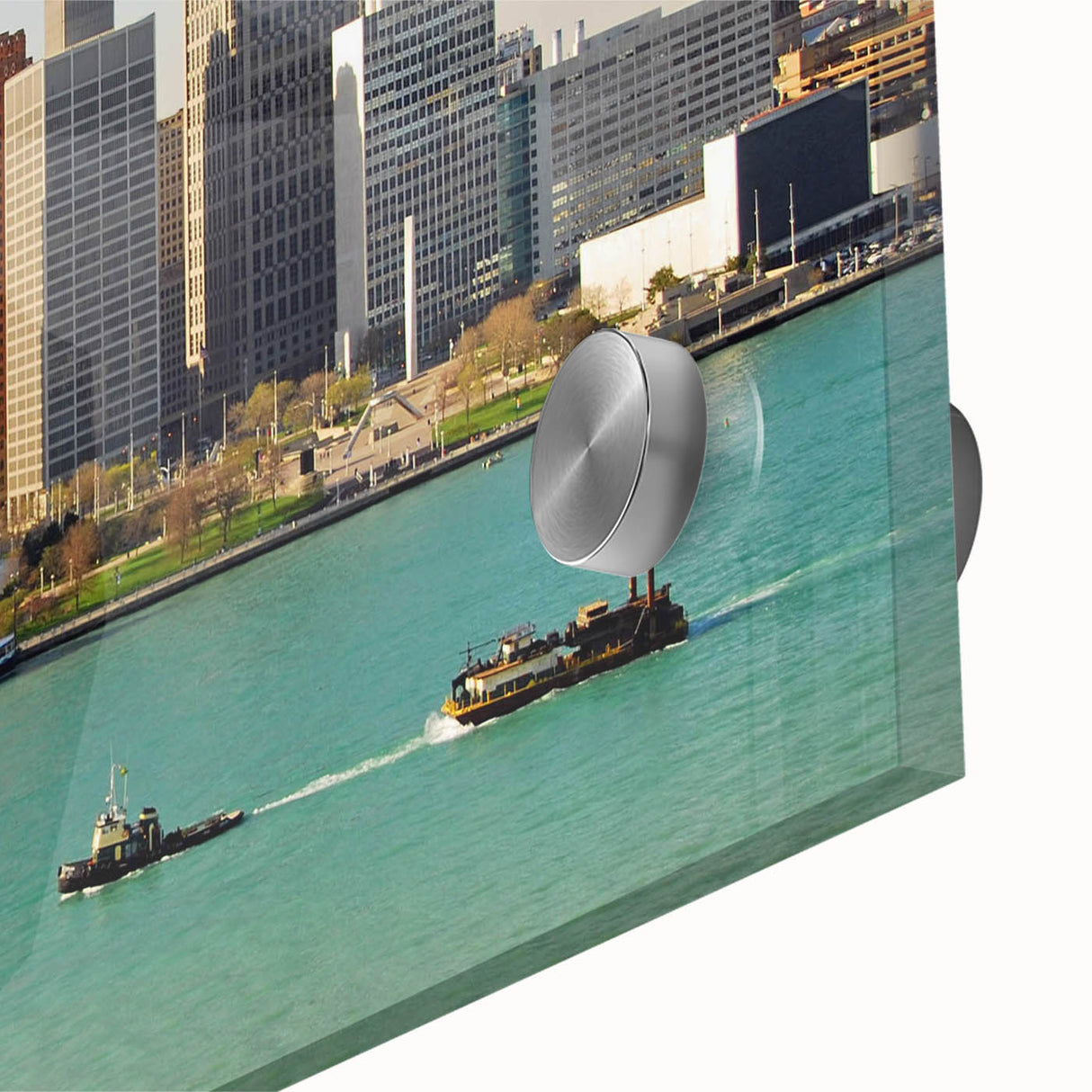 Large abstract wall art in mid-century modernist style with vibrant blue and orange hues on canvas.