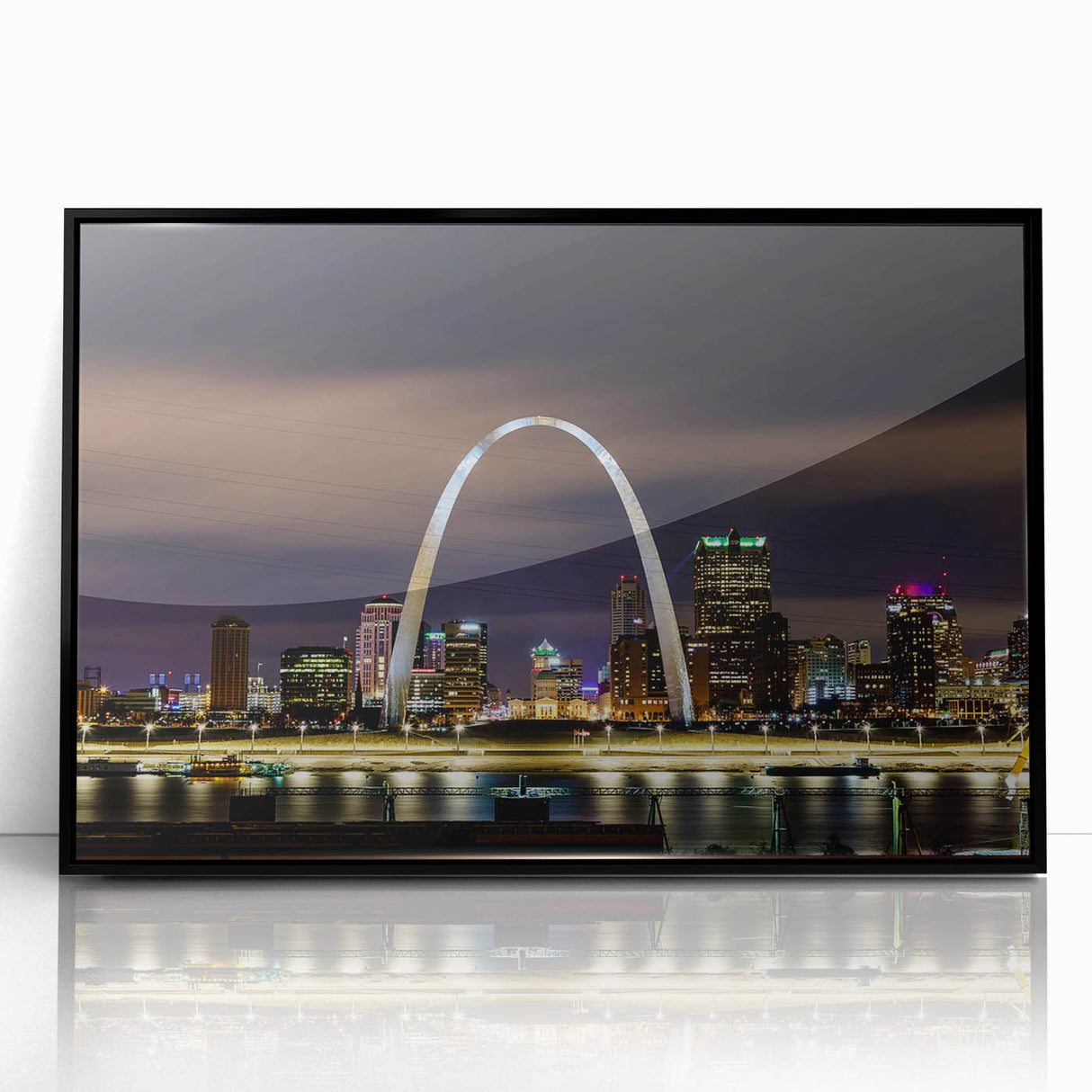 Large abstract wall art print in vibrant orange and blue tones on canvas, ideal for modern living room decor.