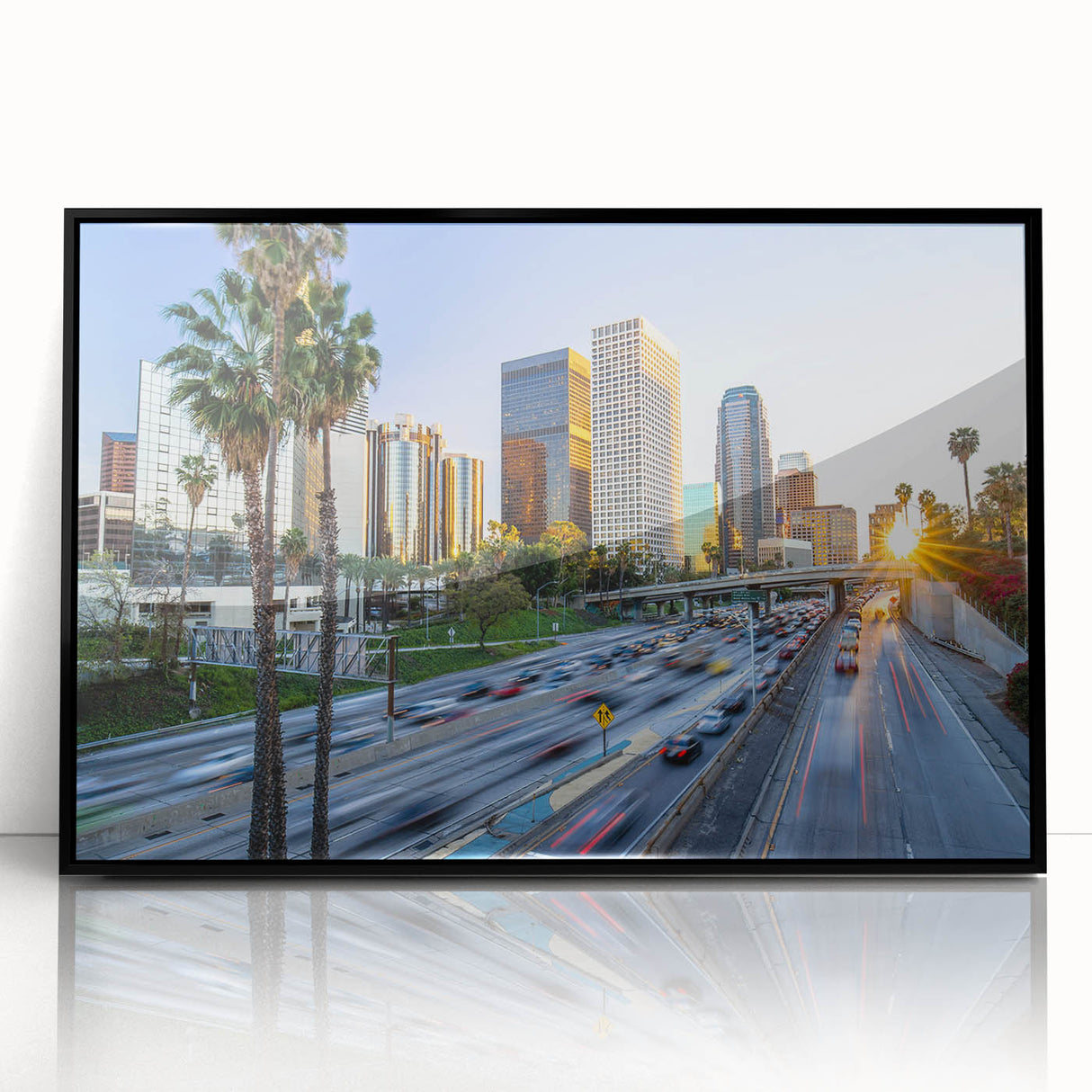 Large abstract wall art in bold blue and green tones on canvas, showcasing mid-century modernist style.