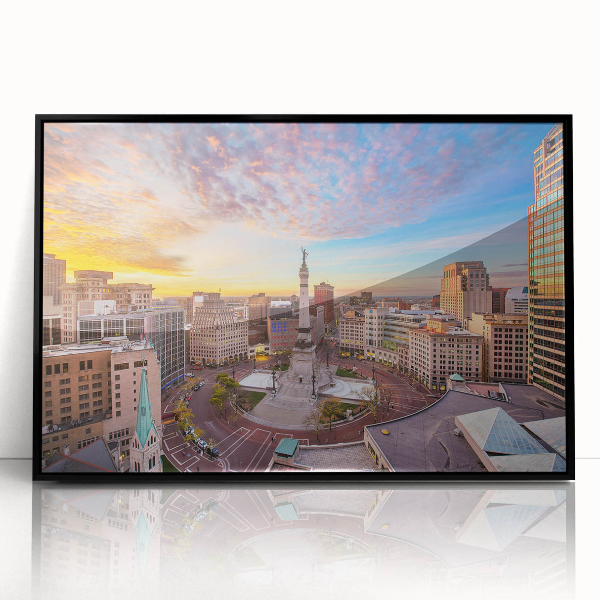 Large abstract wall art featuring swirling blue and orange tones on canvas, in a mid-century modernist style.