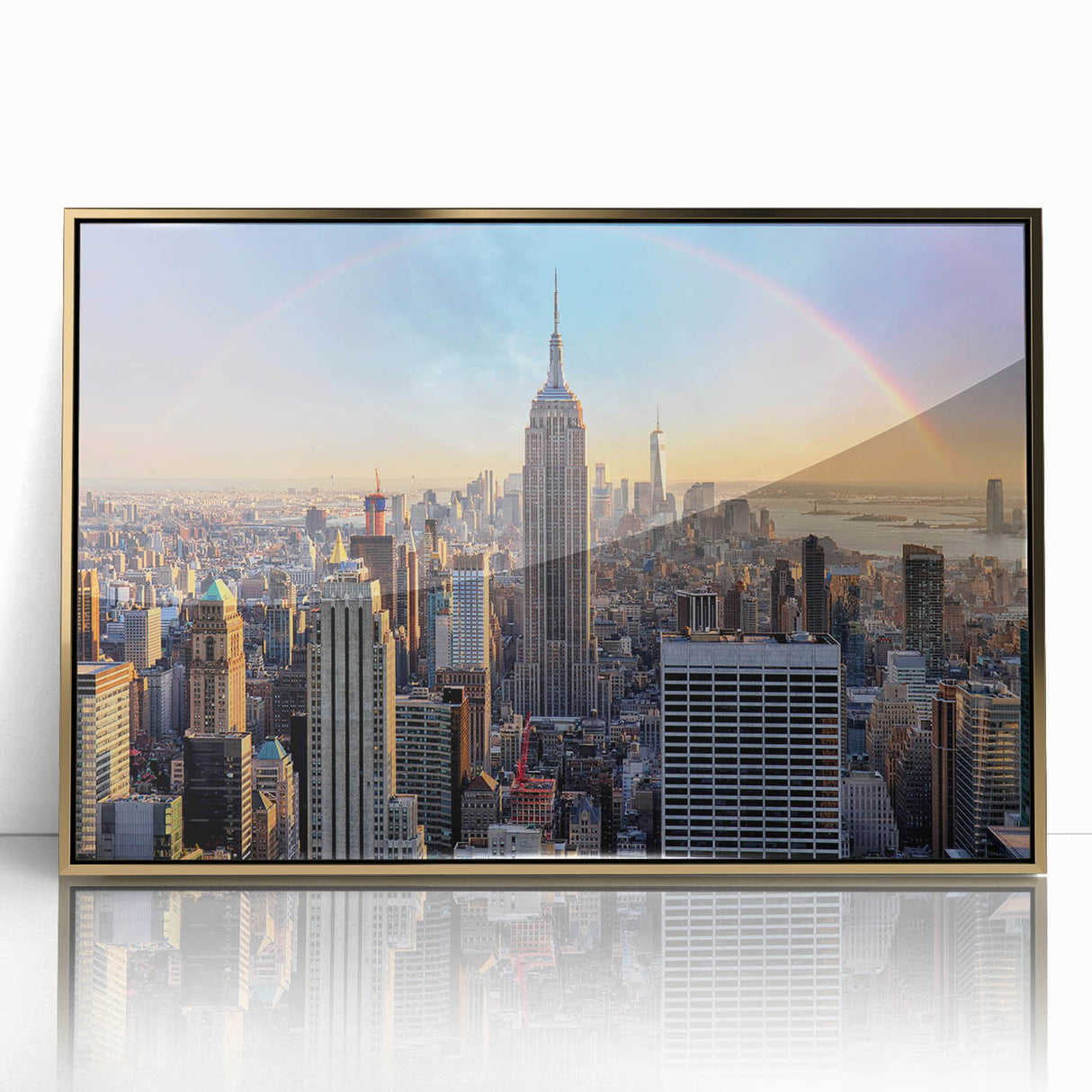 Large art print of a mid-century modernist abstract design in vibrant primary colors on canvas.