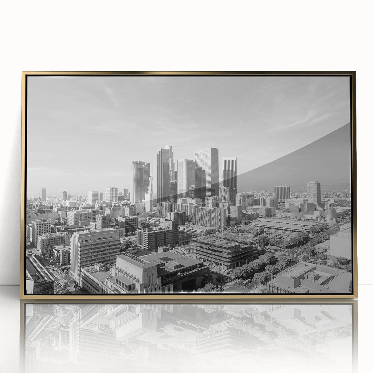 Large art print of a mid-century modernist style, featuring geometric shapes in muted earth tones.