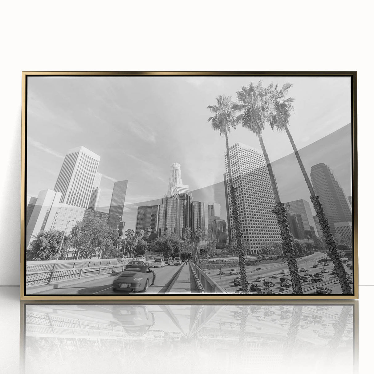 Large art print of a mid-century modernist abstract design in muted earth tones on canvas.