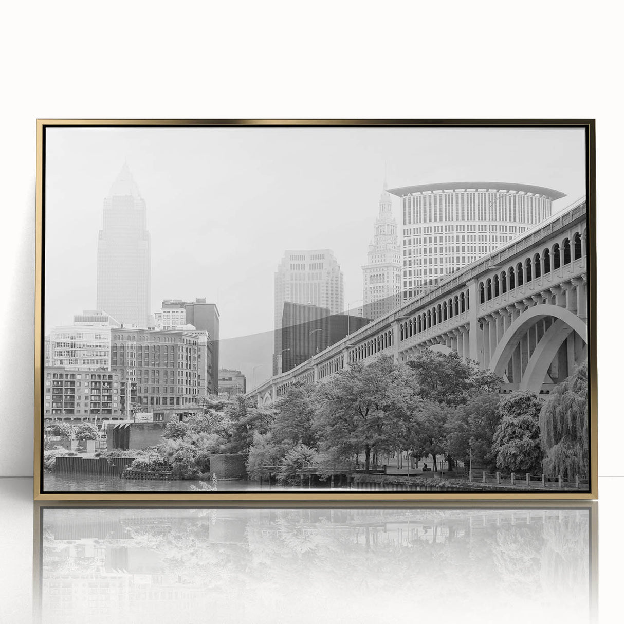 Large art print featuring a mid-century modernist geometric design in muted earth tones on canvas.