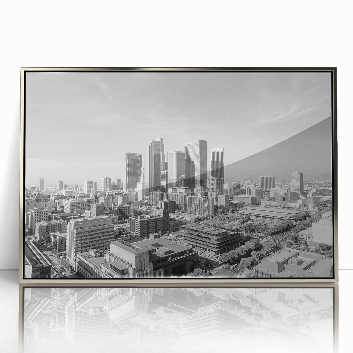 Mid-century modernist art poster featuring geometric shapes in muted earth tones on rolled canvas.