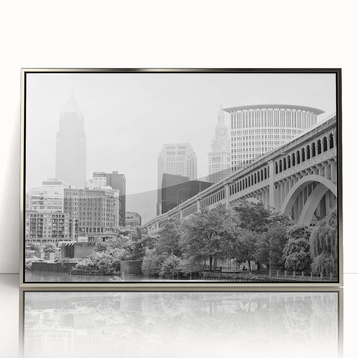 Mid-century modernist art deco poster featuring geometric shapes in muted earth tones, printed on canvas.