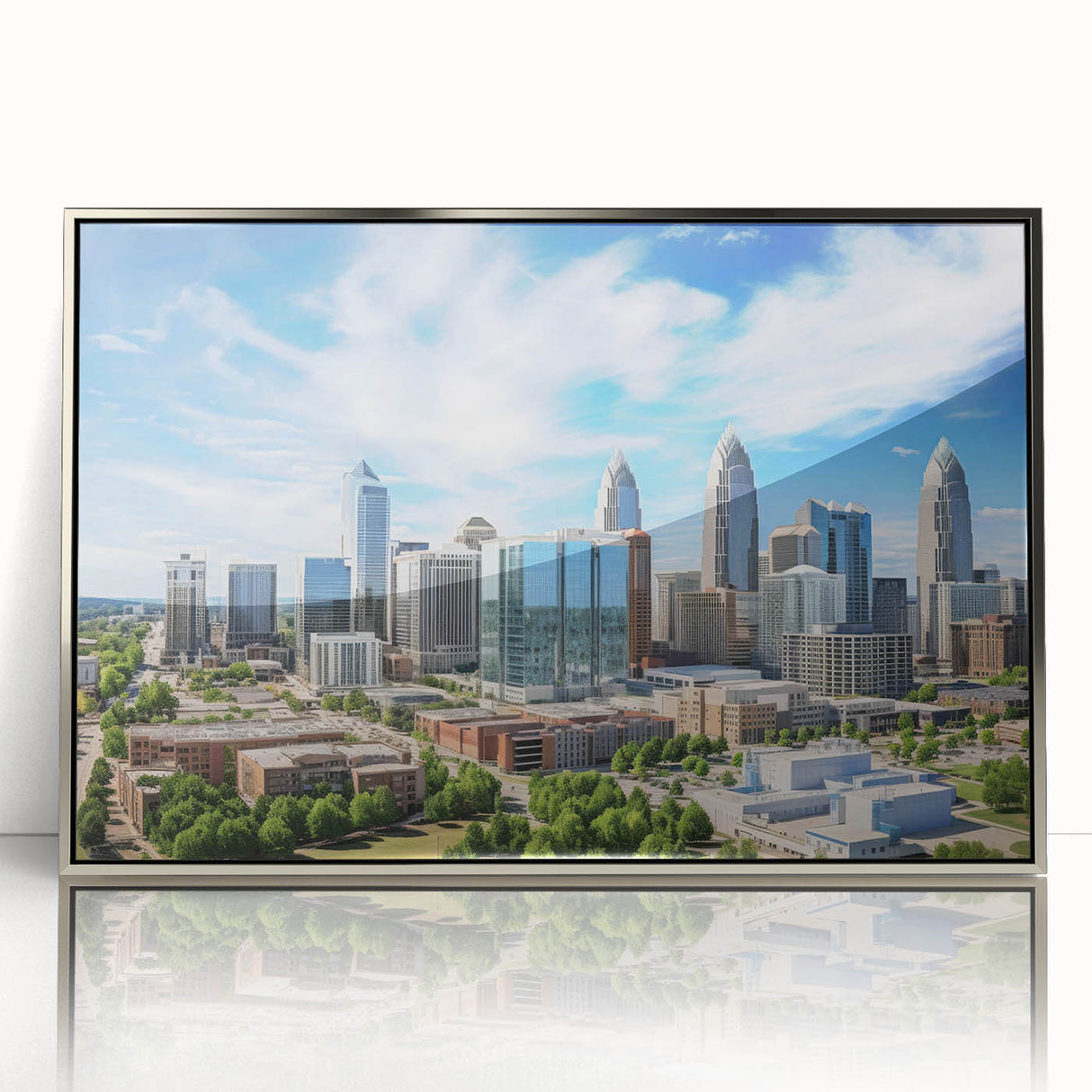 Mid-century modernist art poster depicting geometric shapes in muted gray and blue tones, ideal for nursery wall art.