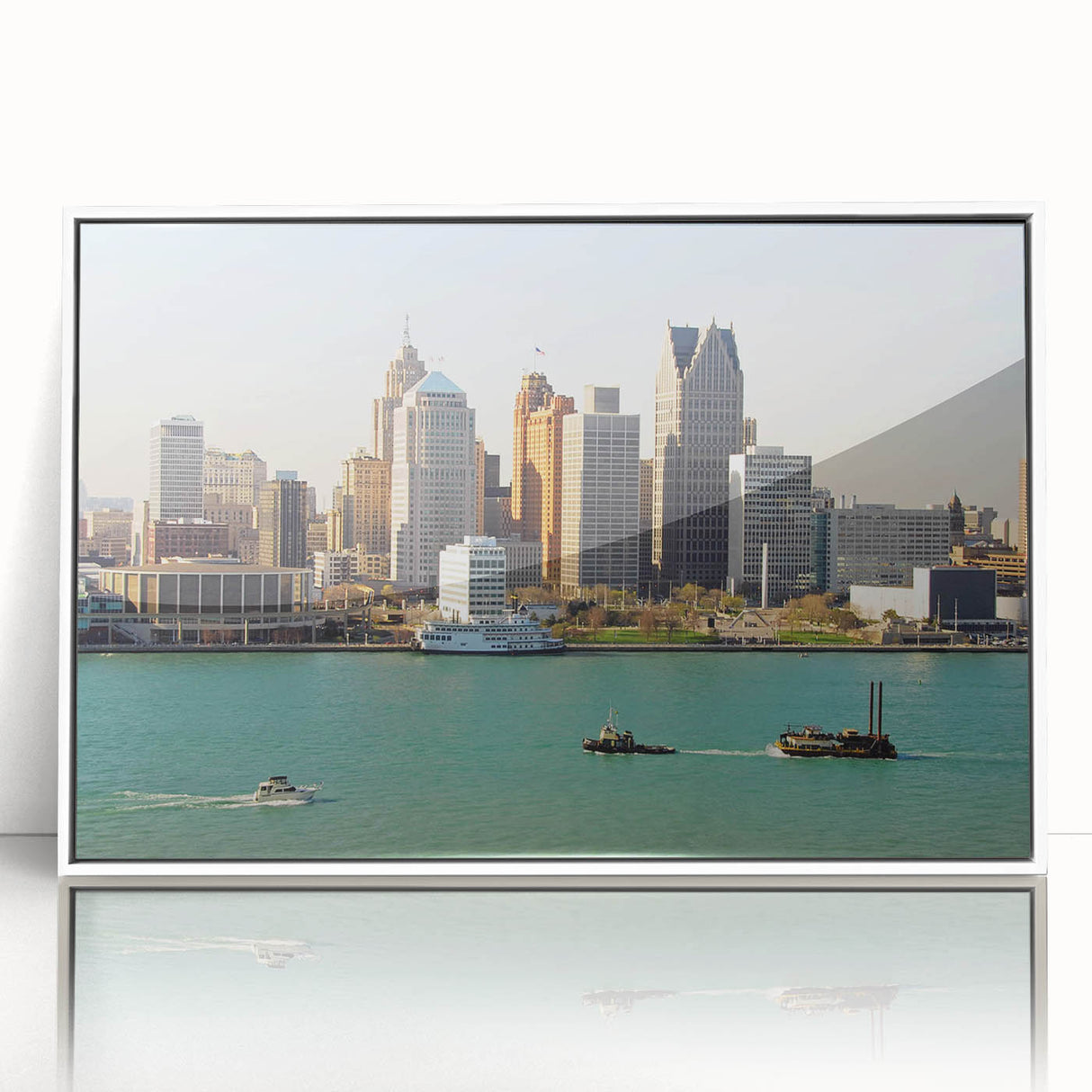 Art deco poster featuring a minimalist black and white skyline, printed on framed canvas, ideal for modern nursery wall art.