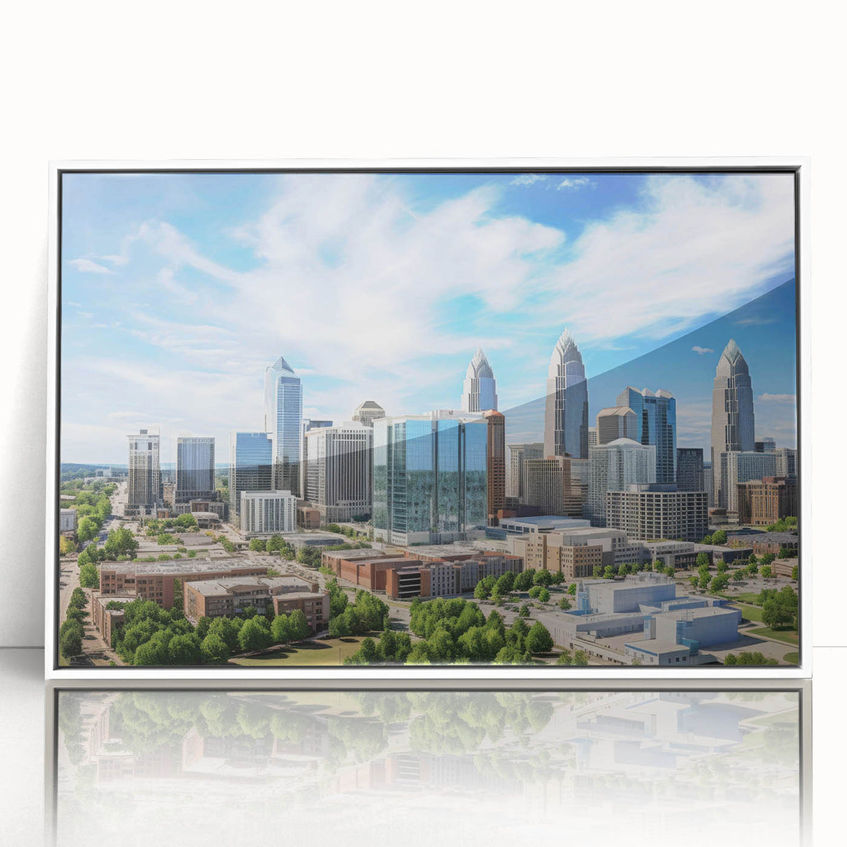 Art deco poster featuring a geometric pattern in muted gold and teal, printed on framed canvas.