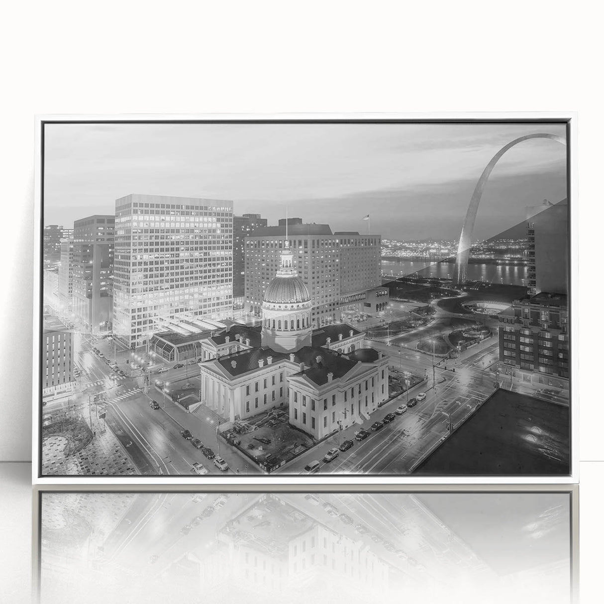 Art deco poster featuring a streamlined geometric design in muted gold and navy, printed on canvas.