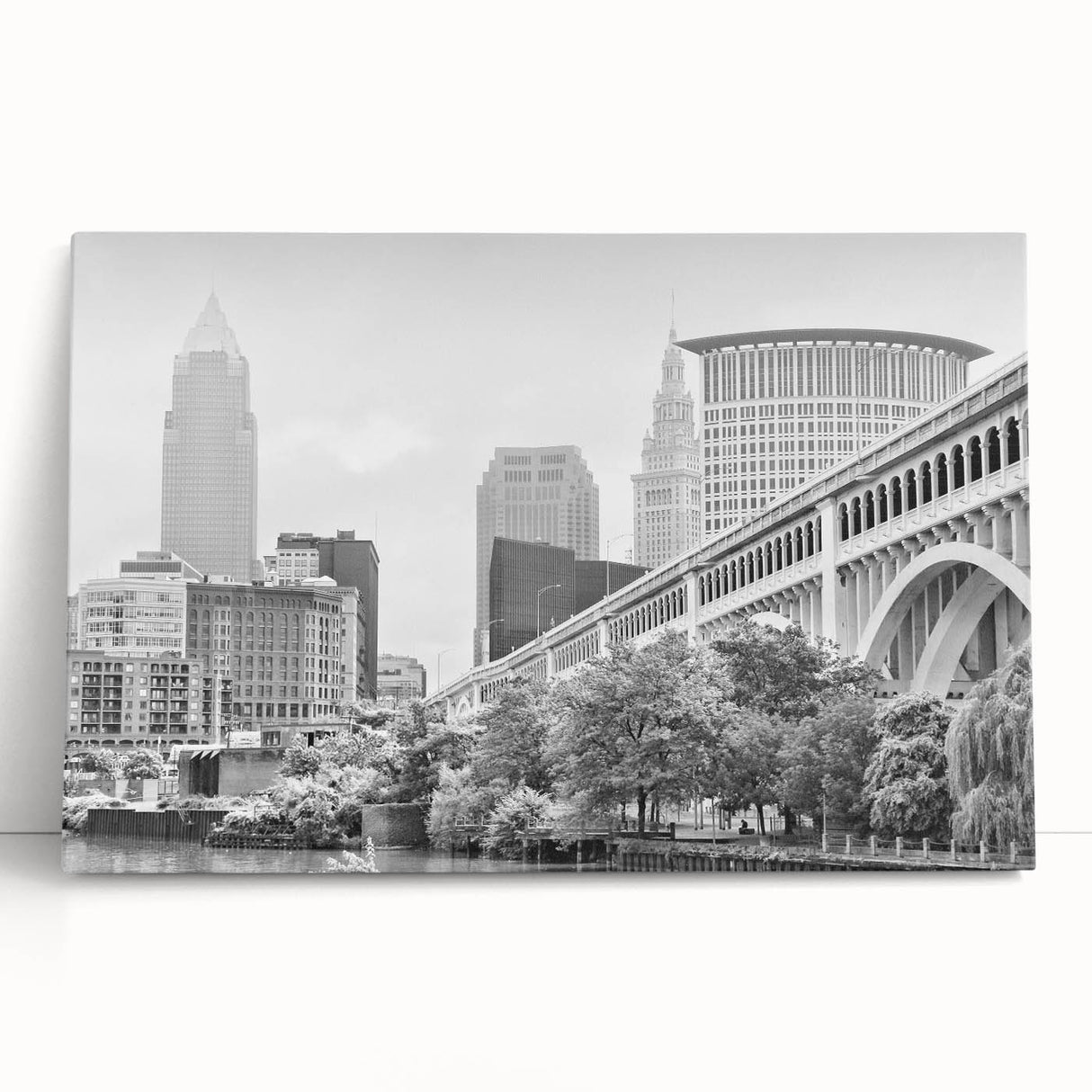 Large black and white acrylic print of assorted kitchen utensils, ideal for kitchen wall art.