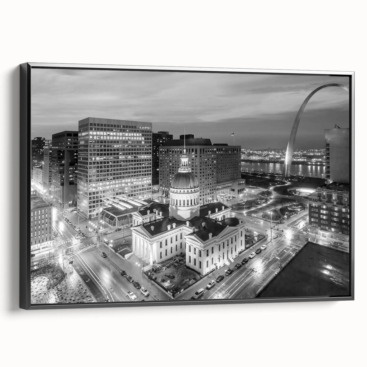 Black and white vintage poster art depicting a serene landscape, ideal for bedroom wall decor.