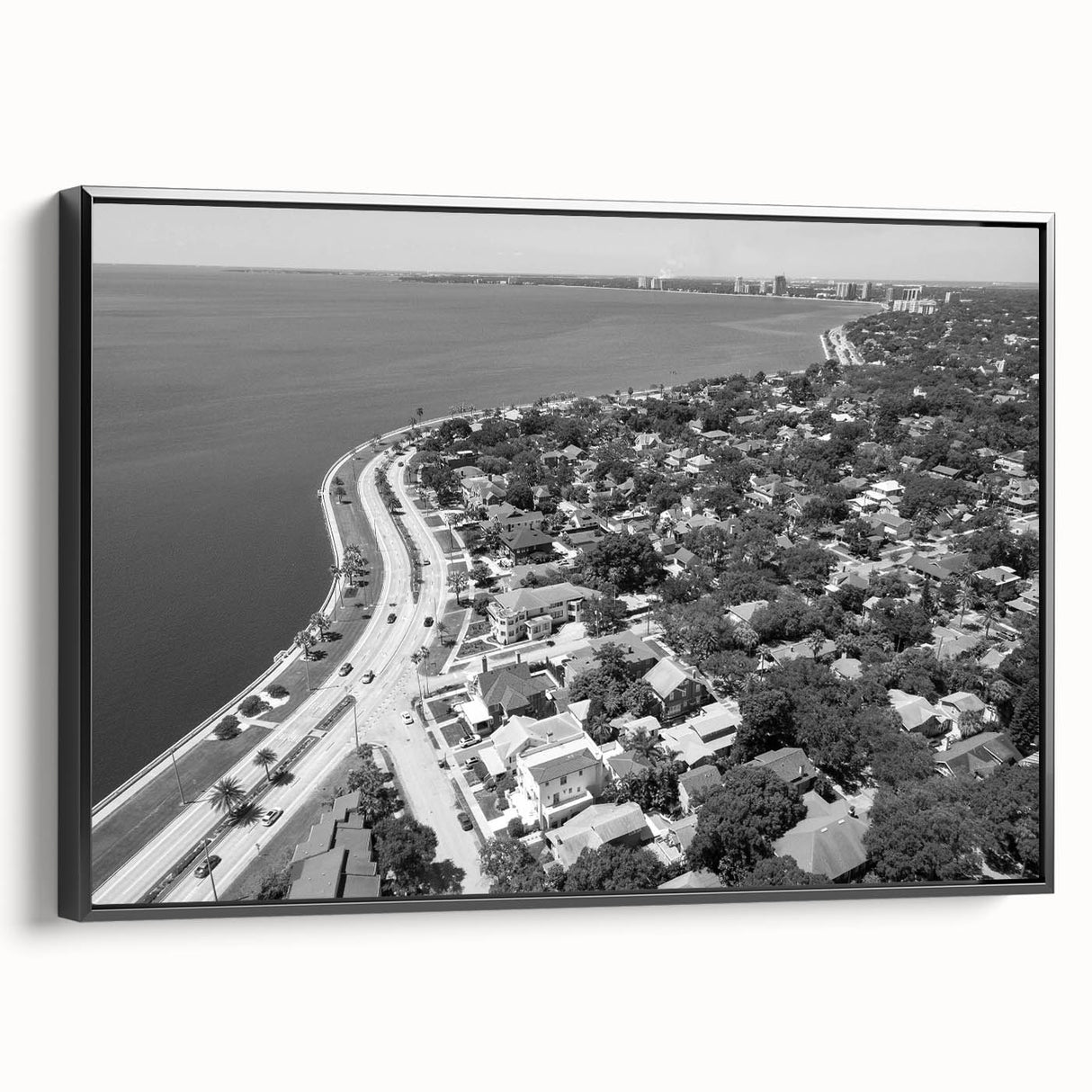 Black and white vintage poster art featuring a serene landscape, ideal for bedroom wall decor.