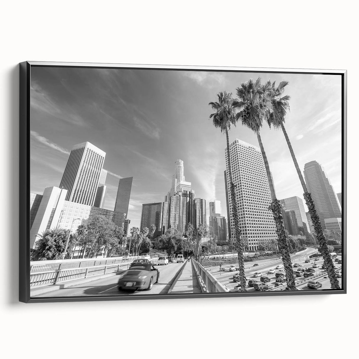 Black and white vintage poster art featuring a serene landscape, ideal for bedroom wall decor.