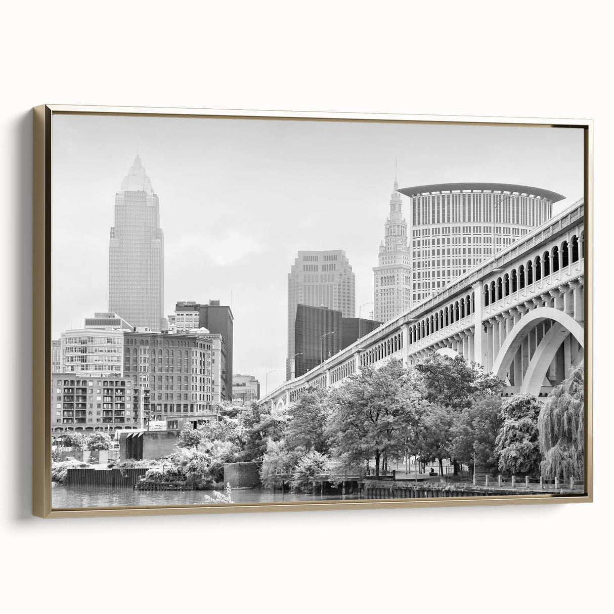 Landscape painting of serene mountains in muted earth tones, framed poster, suitable as wall art for bedroom.