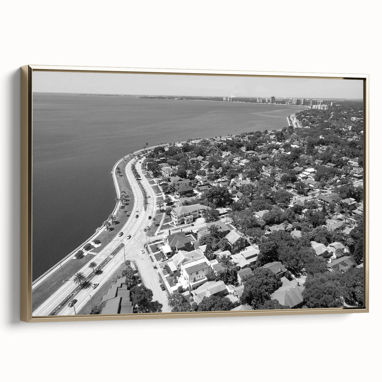 Landscape painting of a tranquil river scene in muted earth tones on a framed canvas, ideal for bedroom wall art.