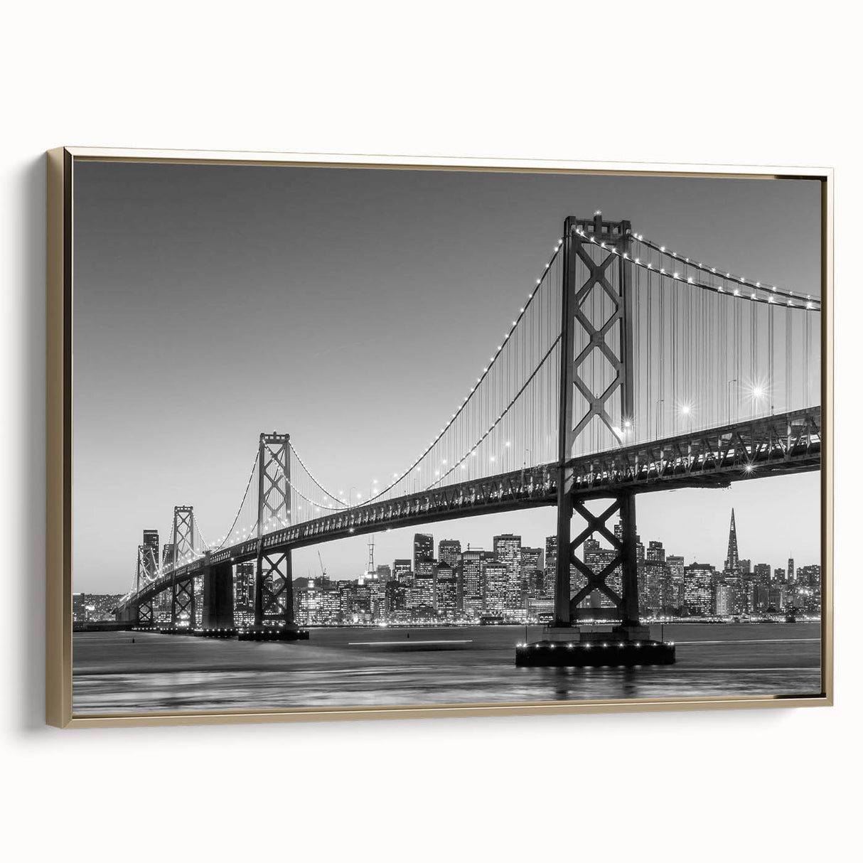 Landscape painting of a serene lake at dusk, featuring muted blues and grays on canvas, ideal for bedroom wall art.