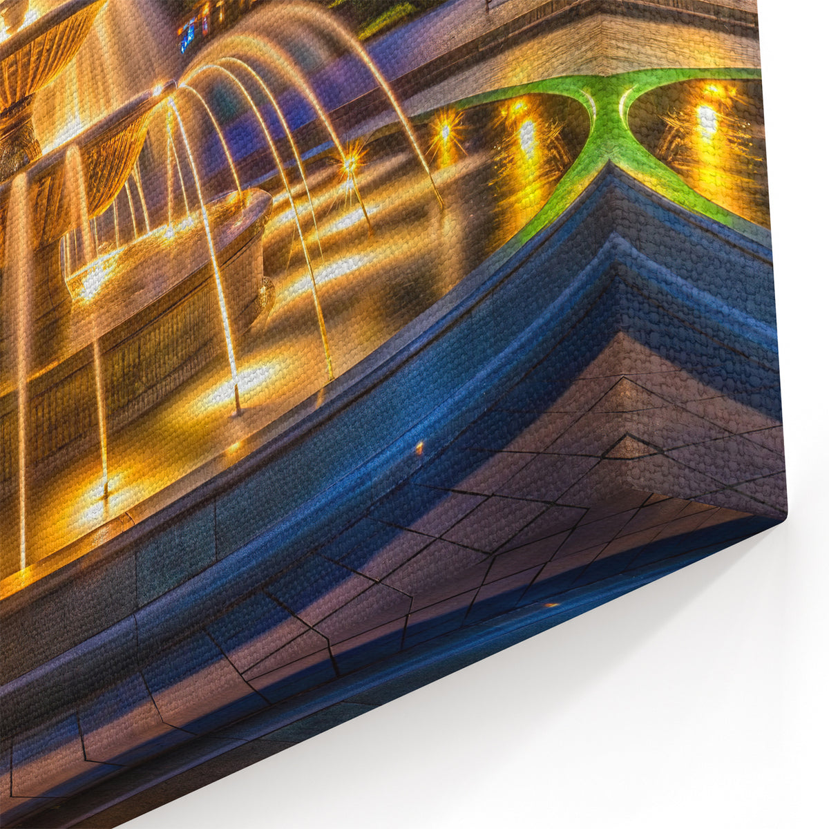 Illuminated Night Fountain - Vibrant Cityscape Wall Art Print