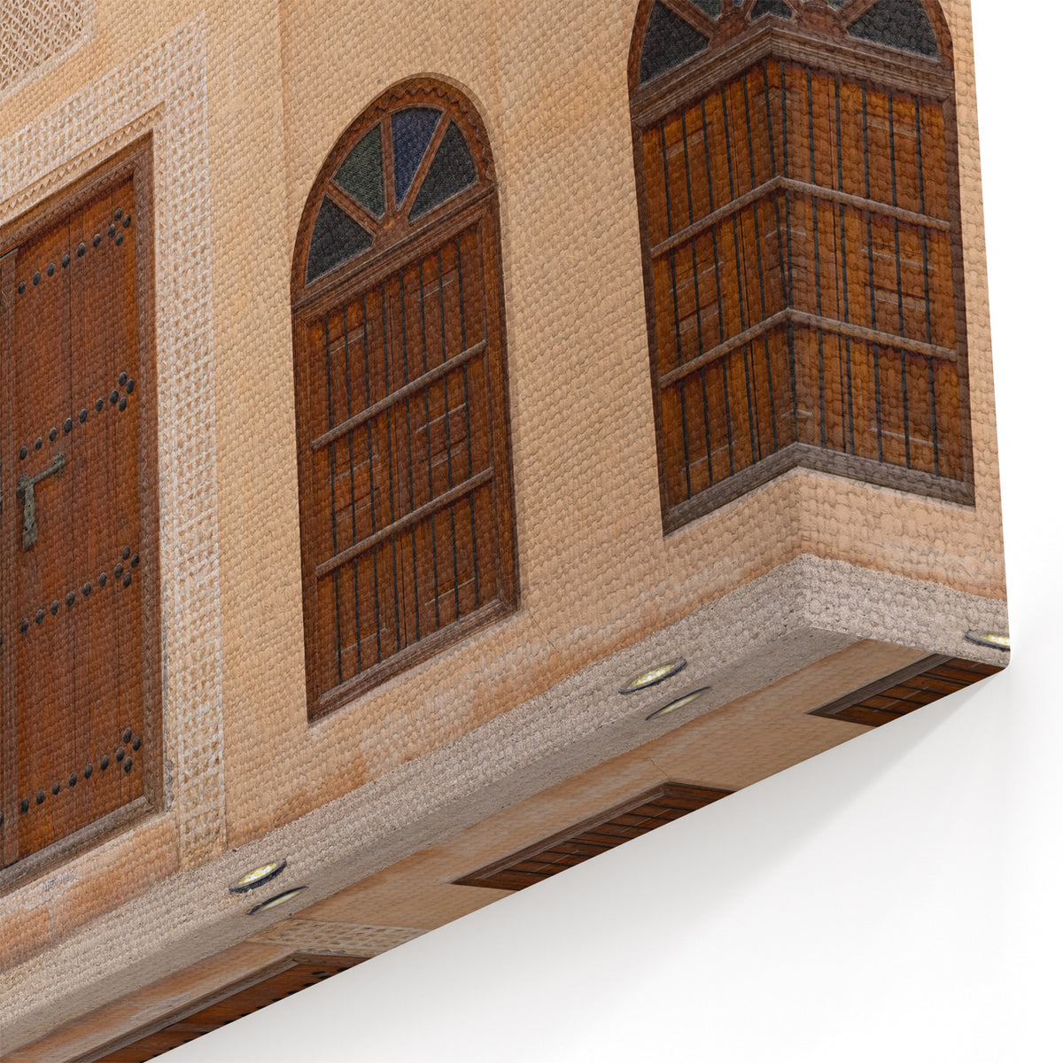Traditional Middle Eastern Architecture Art - Elegant Canvas Prints Featuring Wooden Doors with Arched Windows