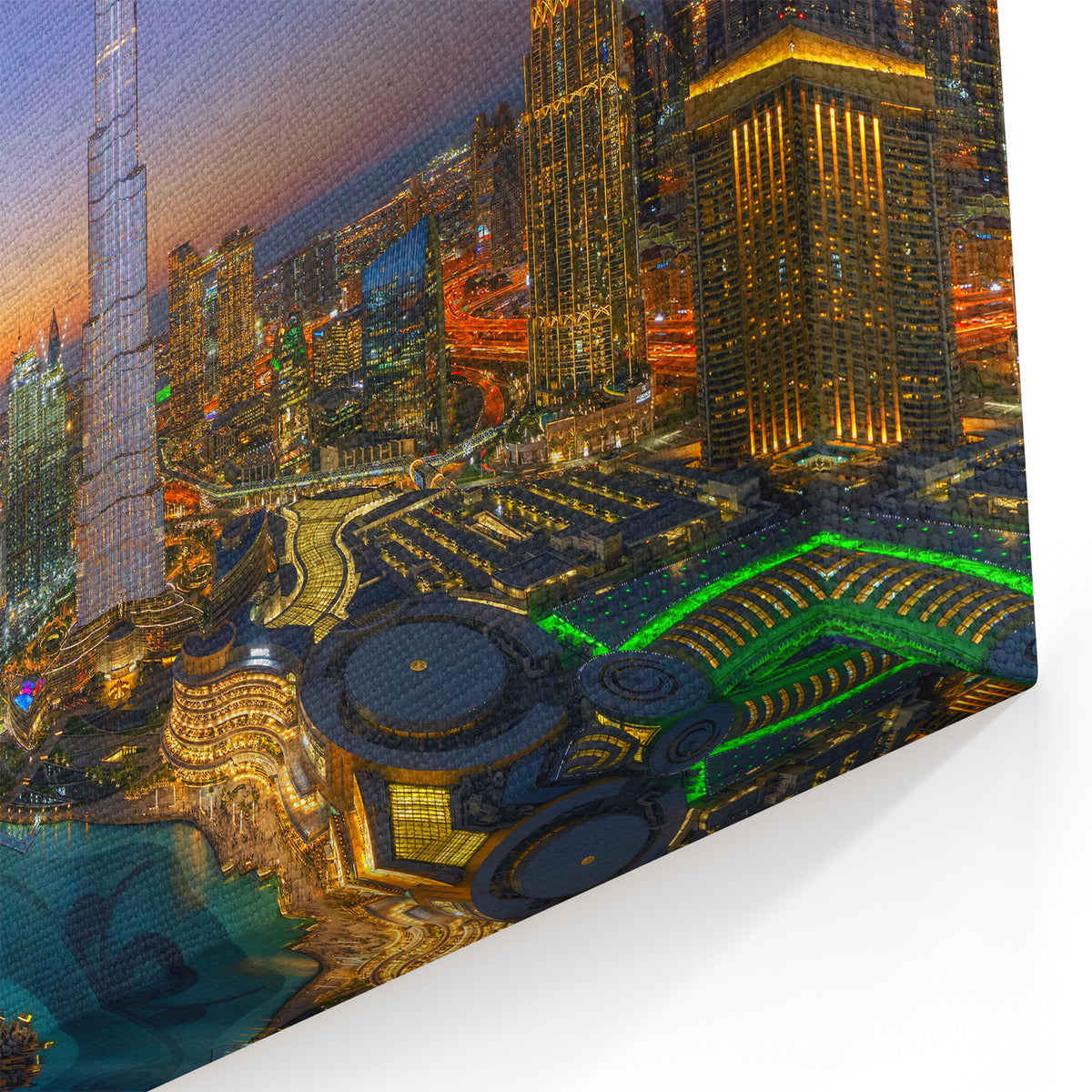 Burj Khalifa Wall Art - Dubai Skyline Canvas with Sunset Cityscape Print