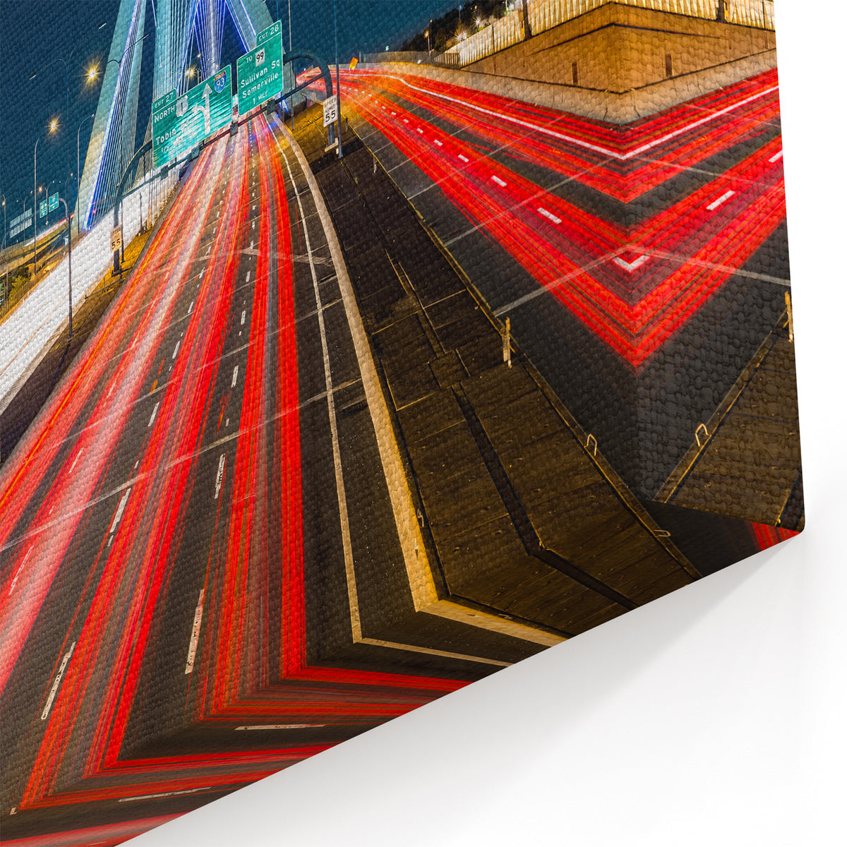 Boston Zakim Bridge Night Traffic – Massachusetts Cityscape Wall Art