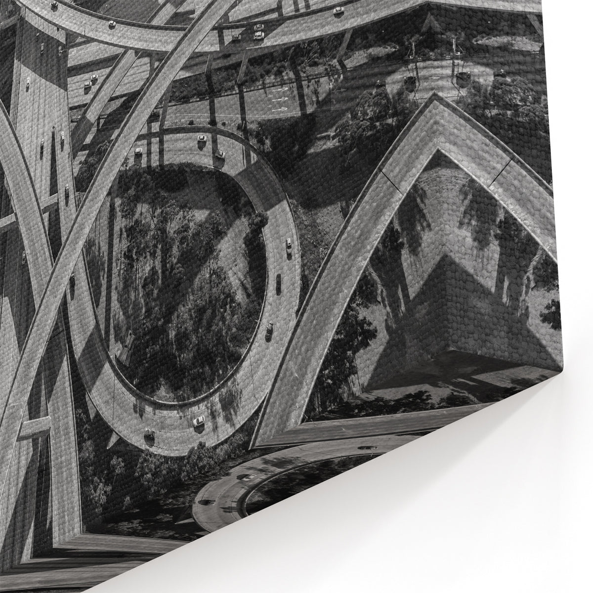 Intricate Aerial Highway Network - Black and White LA Freeway Art