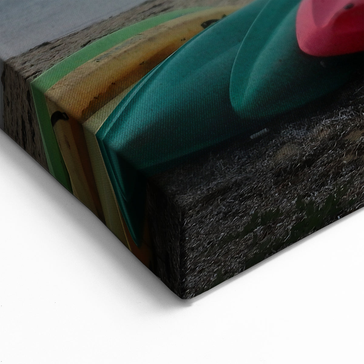 Nantucket Beach Prints – Colorful Kayaks on Shoreline Coastal Canvas Art