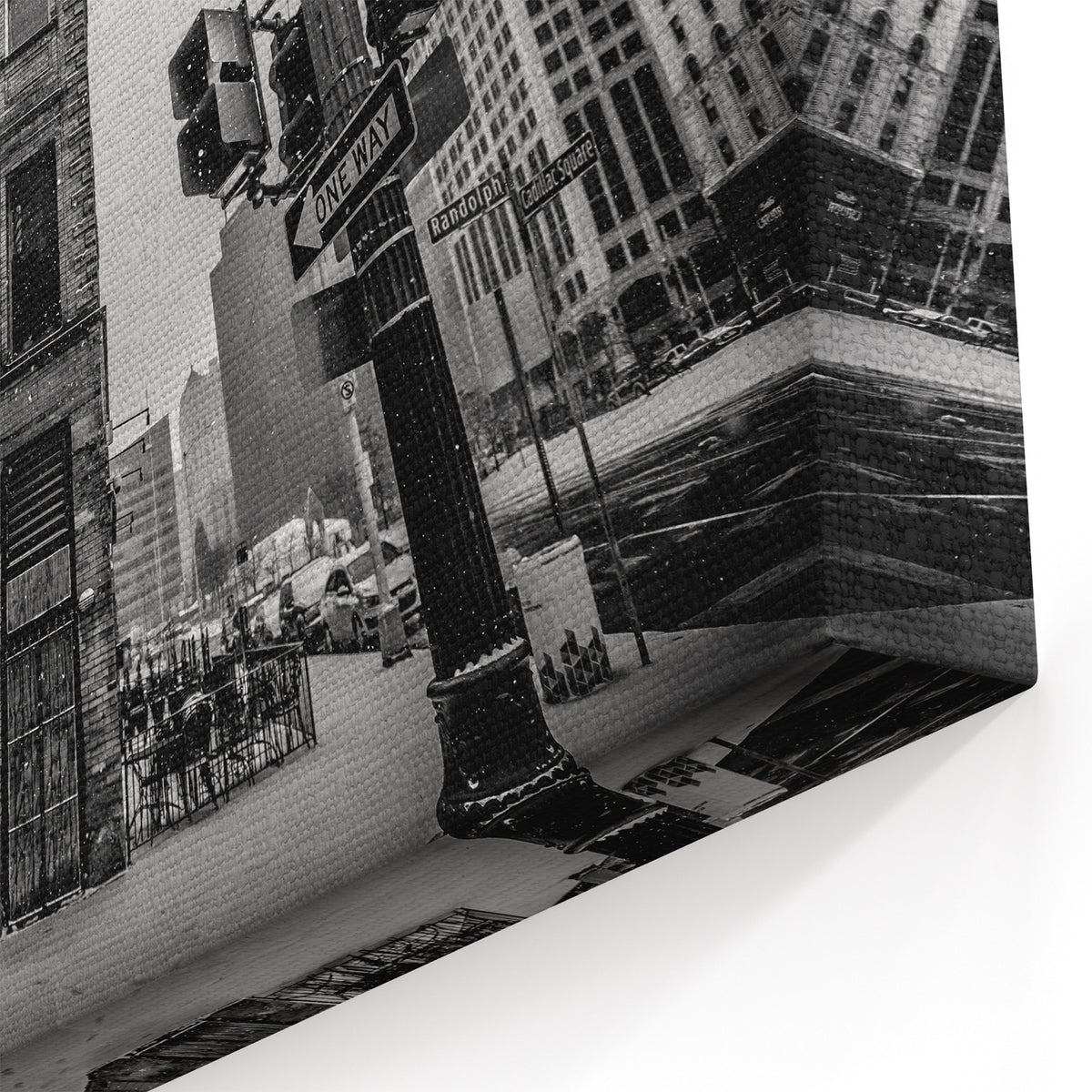 Black and White Detroit Street Scene – Captivating Urban Cityscape Art