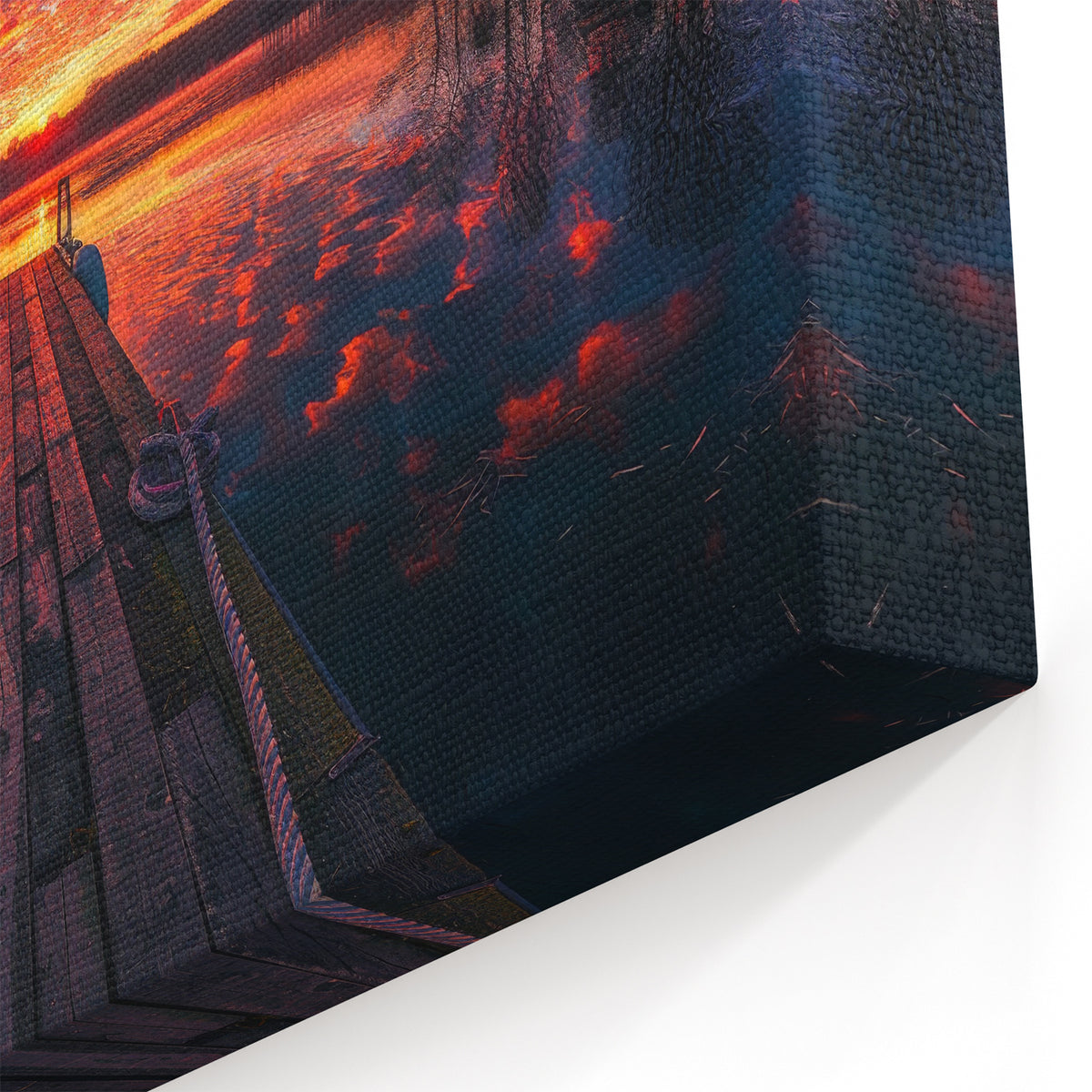 Charlotte Canvas Prints - Fiery Sunset Over Lake with Wooden Dock