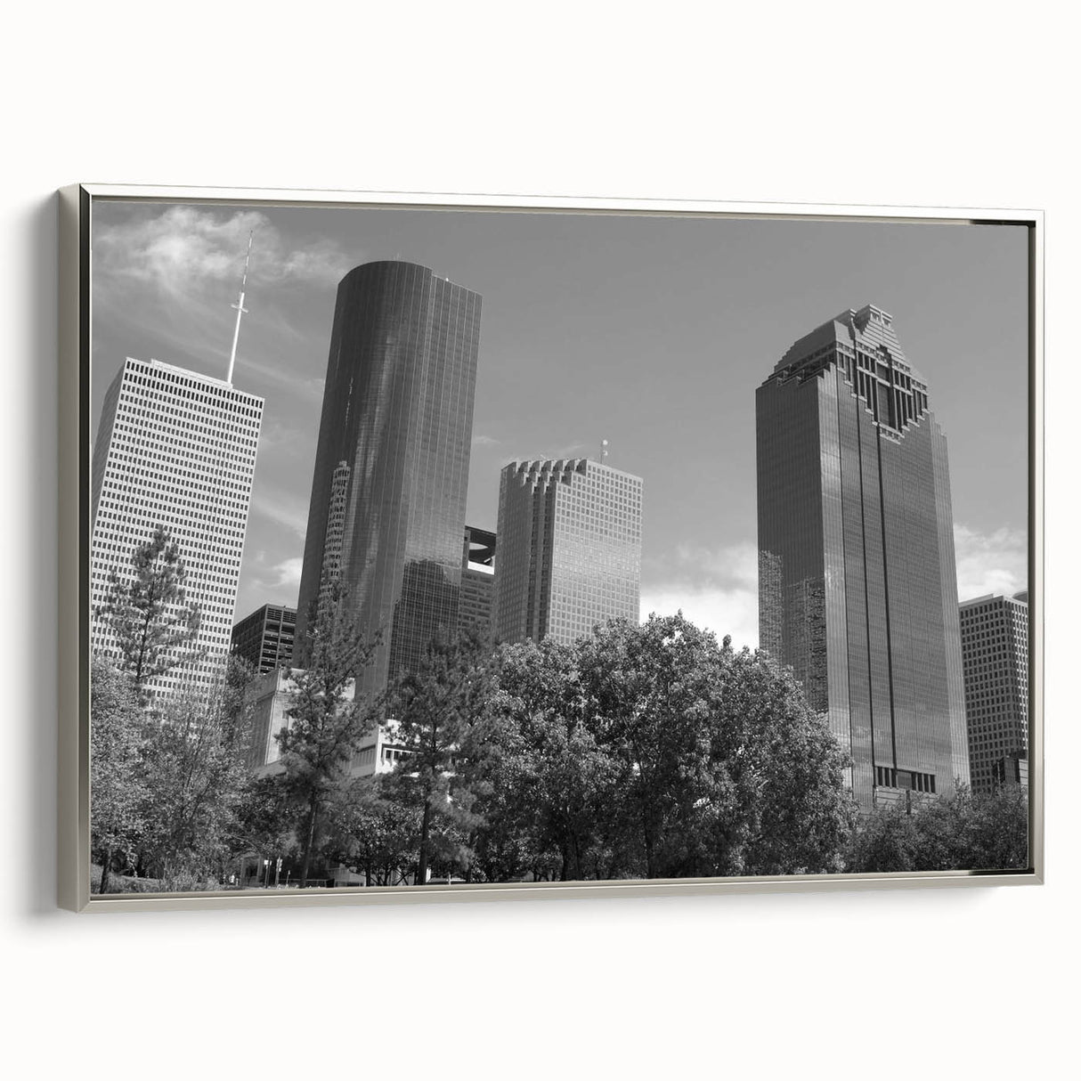 Landscape art painting featuring a vintage poster style with colorful, abstract elements on a black background.