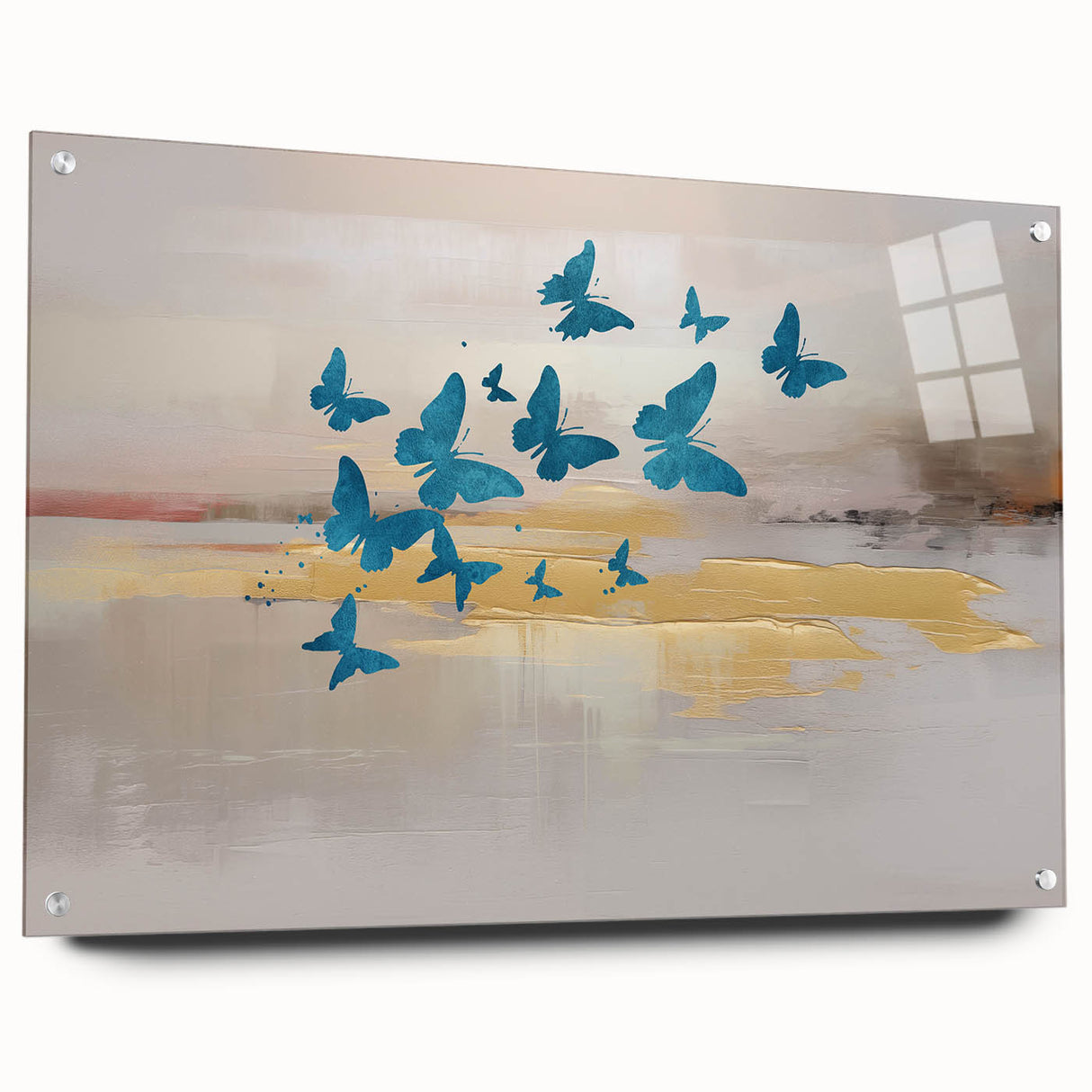 Colorful abstract canvas art print showcasing vibrant swirling patterns in blue, orange, and yellow hues, perfect for modern home decor.