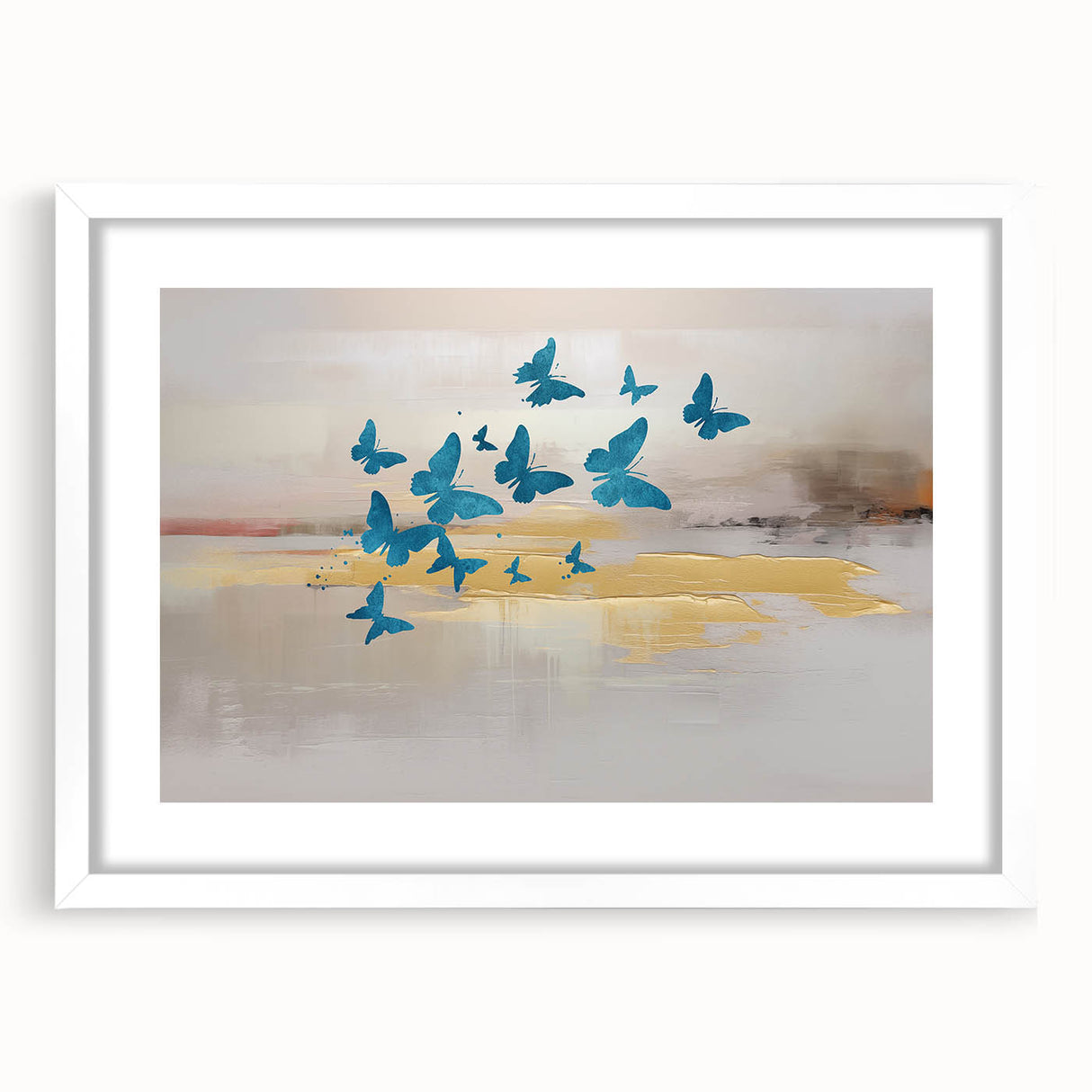 Colorful abstract wall art print showcasing vibrant swirls of blue, orange, and yellow, perfect for modern home decor and gallery displays.