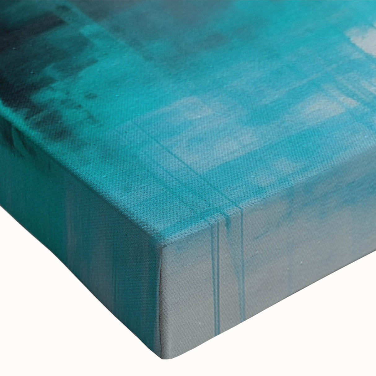 Abstract canvas artwork showcasing vibrant colors and dynamic shapes, featuring a blend of blues, reds, and yellows, perfect for modern home decor or artistic spaces.