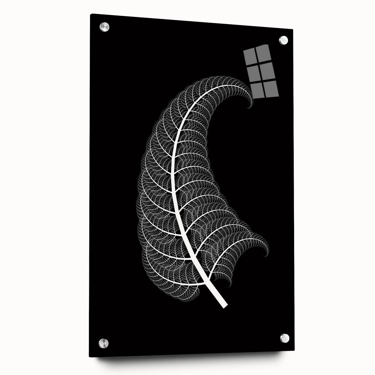 Acrylic glass panel showcasing a sleek side view with metal pins for secure mounting, ideal for modern home decor and art displays. The clear finish enhances vibrant colors, making it perfect for showcasing photography or artwork.