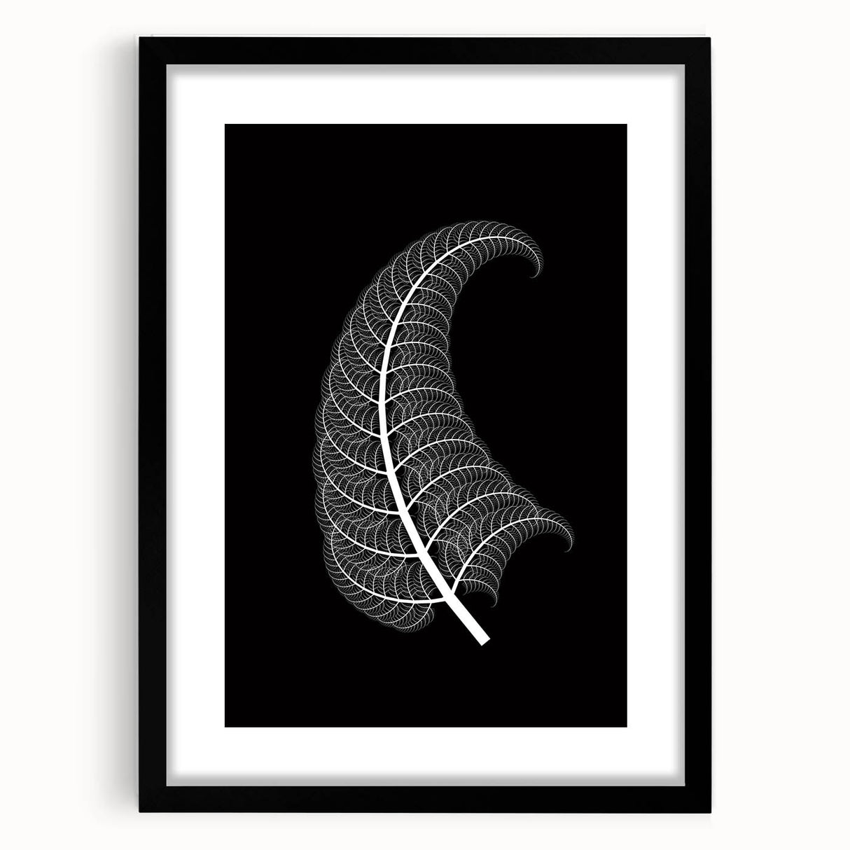 Black picture frame with a white mat showcasing a vibrant landscape artwork, positioned on a wooden table against a neutral background, ideal for home decor.