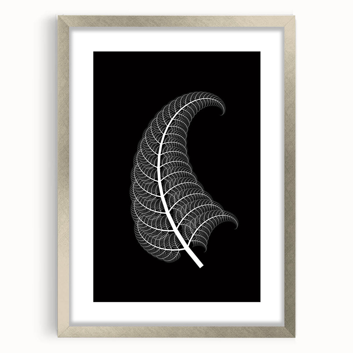 Silver-framed artwork with a white mat, showcasing a modern design in a front view. Ideal for home decor or gallery display, enhancing any interior space.