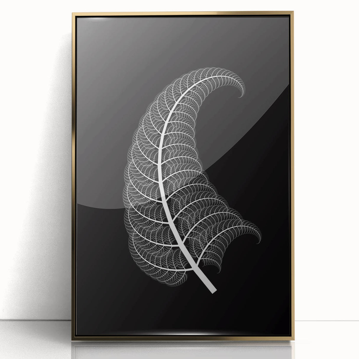Framed acrylic artwork showcasing an elegant gold abstract design, highlighting vibrant colors and reflective surfaces, perfect for modern home decor or office spaces.