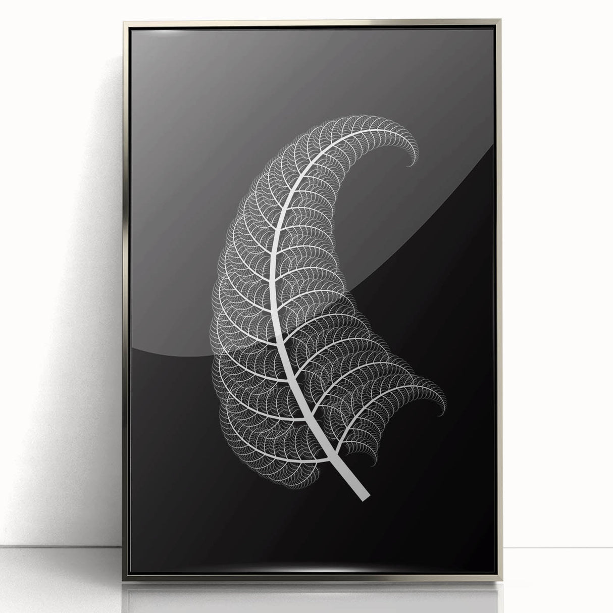 Framed acrylic photo showcasing a silver design, captured from the front view, ideal for modern home decor and office aesthetics, enhancing any wall with elegance.