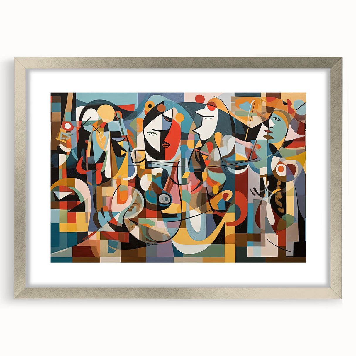 Silver picture frame with a matte finish, showcasing a vibrant artwork, viewed from the front. Ideal for displaying art and enhancing home decor.