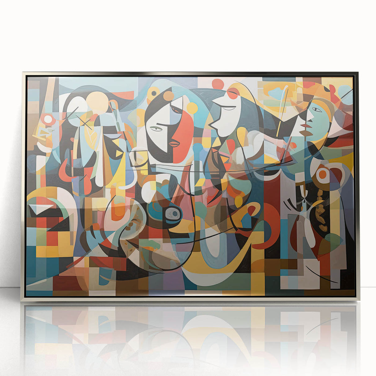 Framed acrylic print showcasing a striking silver abstract design, emphasizing sleek lines and modern aesthetics, perfect for contemporary home decor.