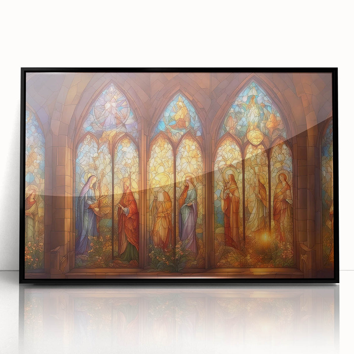 Framed acrylic artwork showcasing an abstract design in vibrant colors, featuring a sleek black frame, perfect for modern home decor and art enthusiasts.