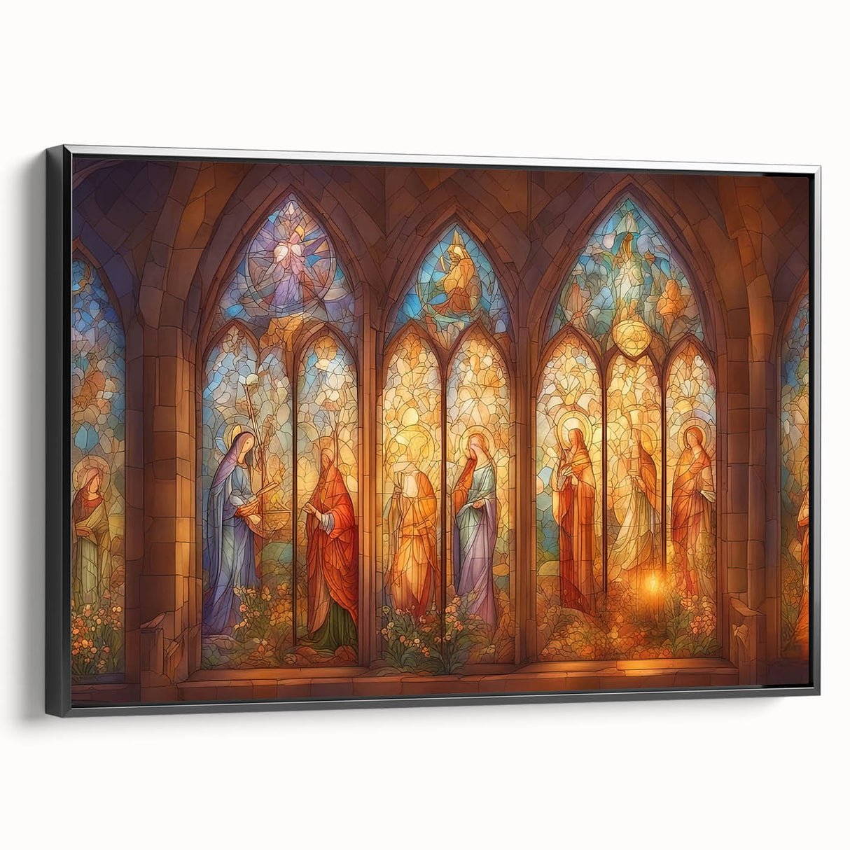 Framed canvas artwork showcasing a vibrant abstract design in bold colors, viewed from the side against a neutral background, emphasizing its modern aesthetic and quality craftsmanship. Ideal for contemporary home decor enthusiasts.