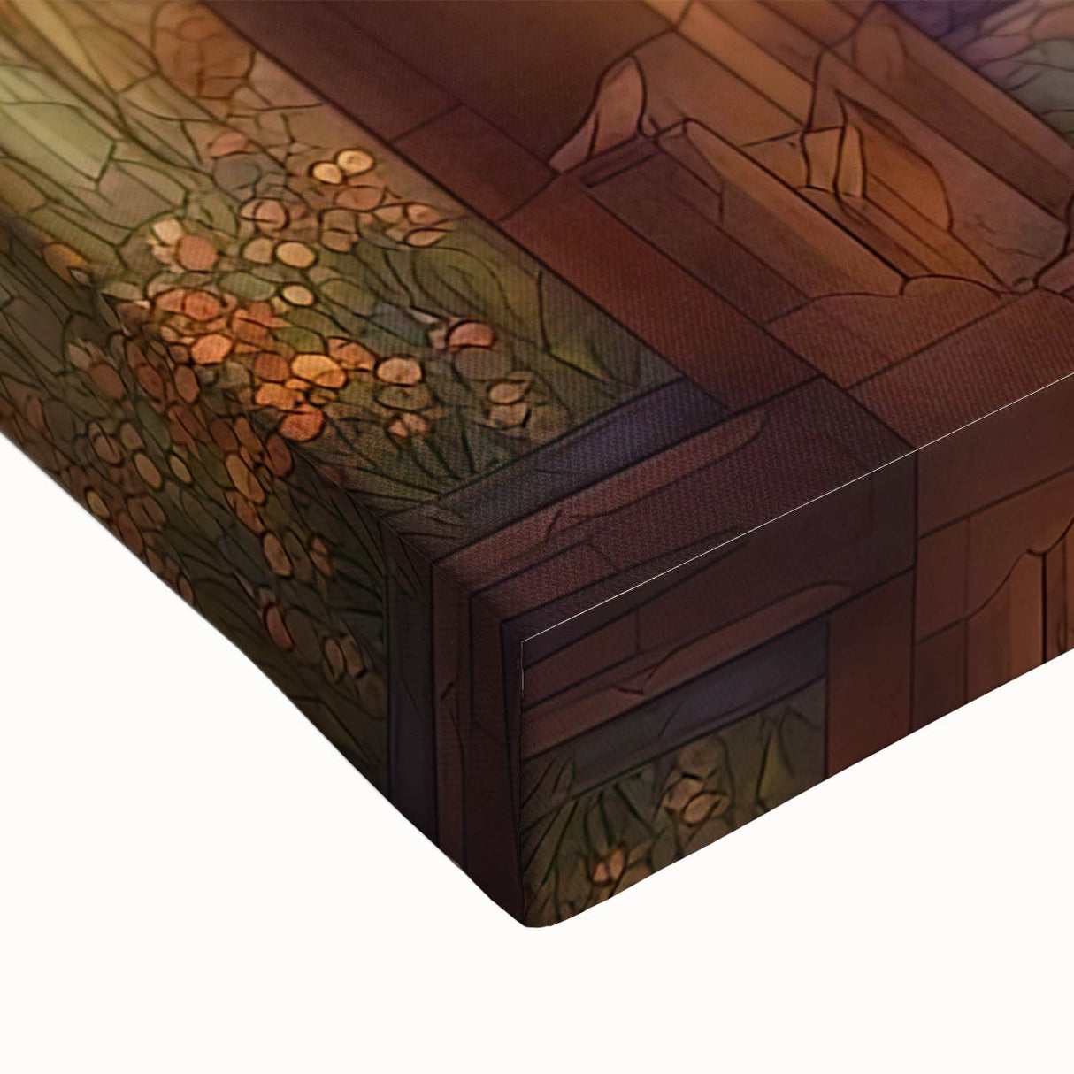 Close-up of a stretched canvas print showcasing vibrant African tribal art, highlighting intricate details and rich colors, perfect for home decor accents.