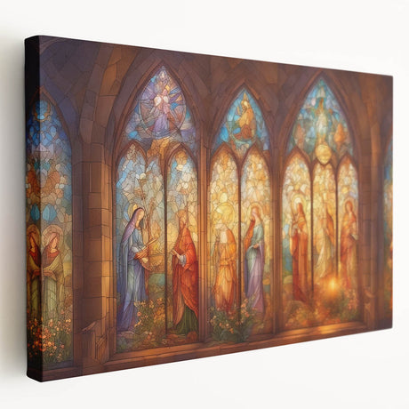 Stretched canvas print showcasing vibrant abstract art in bold colors, displayed from a side view to highlight its depth and texture, ideal for modern decor.