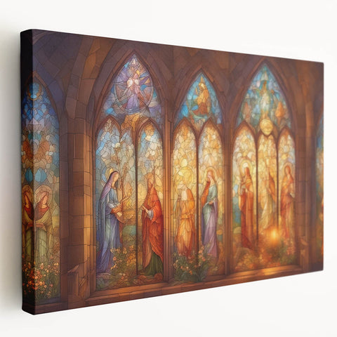 Stretched canvas print showcasing vibrant abstract art in bold colors, displayed from a side view to highlight its depth and texture, ideal for modern decor.